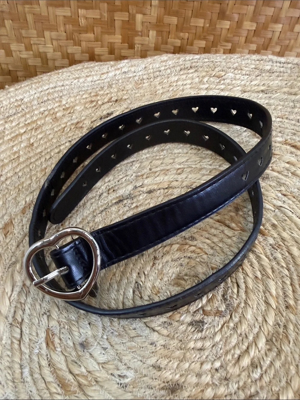 Black Heart Cutout Belt with Silver Heart Buckle